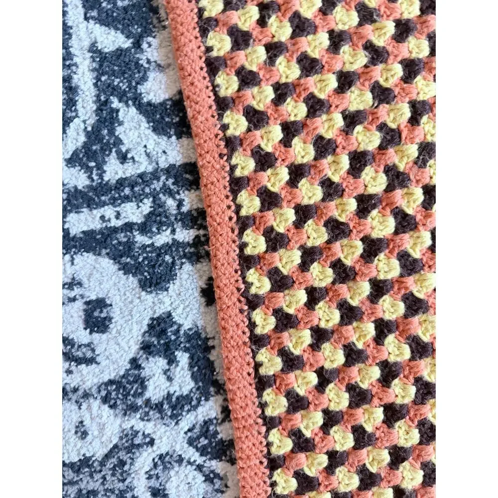 Vintage Handmade Granny Stitch Brown Orange Yellow Crochet Blanket 62x45